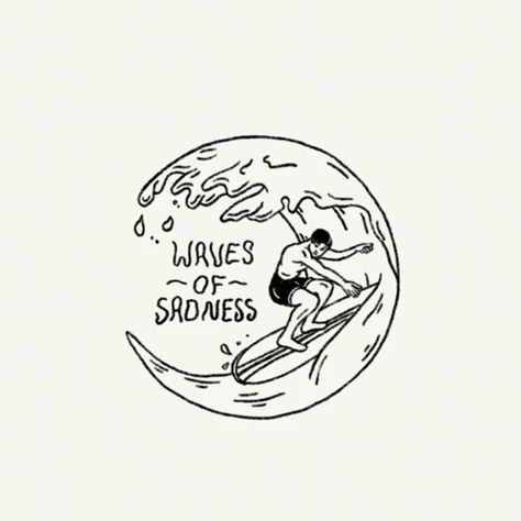 For people who are sad sometimes, surfer tattoo riding waves of sadness Lil Tattoo, Surfer Tattoo, Waves Sketch, Wave Drawing, Simple Sketches, Sketch Book Ideas, Waves Tattoo, Lino Cut, Sketches Simple