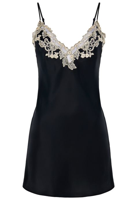 Maison Slip | La Perla Satin Chemise, Silk Lace, Elastane Fabric, Embroidered Details, Lady Dior, Black Silk, Punk Fashion, Silk Satin, Pretty Dresses