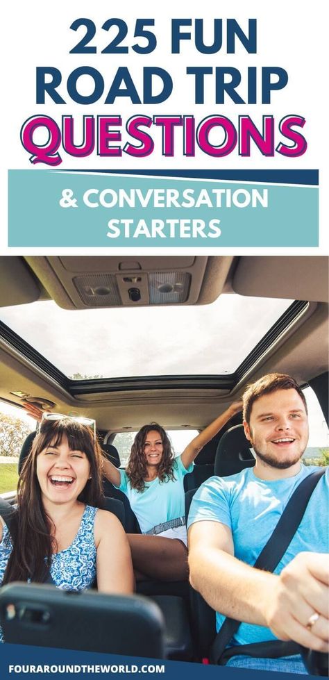 Are you looking for road trip conversation starters and fun car ride questions to pass the time? These questions to ask on a road trip are the ultimate conversation starters to keep the whole family entertained. These road trip questions are the perfect road trip game. Road trip questions for kids. Road trip questions for couples. Funny road trip questions. Funny conversation starters for families. Roadtrip Questions Friends, Road Trip Questions Families, Road Trip Conversation Couples, Questions For Road Trip, Questions To Ask On A Road Trip, Road Trip Questions For Friends, Travel Questions Fun, Car Questions Road Trips, Road Trip Conversation Starters