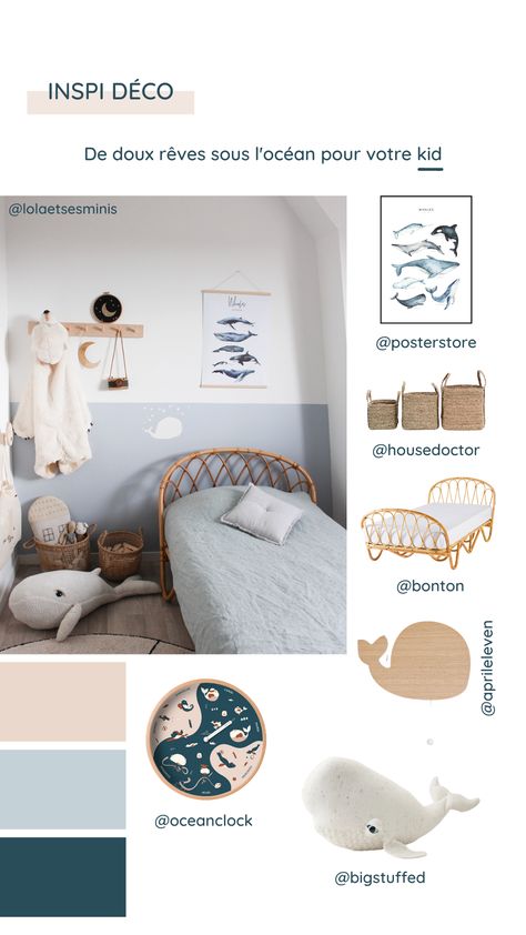 Oubliez la déco bord de mer rouge et bleu et transportez votre petit bout sous l'océan avec une déco tout en modernité ! Découvrez nos inspirations déco pour créer une atmosphère enfantine et tendance à l'esprit marin. #moodboard #moodboarddeco #chambreenfant #decoenfant #inspirationdéco #kidsroom #kidsinterior Ocean Bedroom Kids, Coastal Nursery Boy, Ocean Baby Rooms, Nautical Nursery Girl, Nautical Baby Room, Ocean Bedroom, Baby Boy Nursery Themes, Baby Boy Bedroom, Kids Room Inspiration