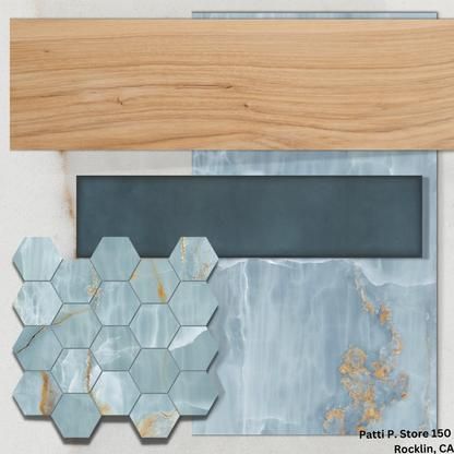 Moodboard Gallery | Floor & Decor Blue Gray Master Bath, Beach Tile Backsplash, Spa Blue Tile, Bathrooms With Curbless Showers, Blue Inspired Bathroom, Royal Blue And Orage And Green Living Room Area Rugs, Blue Grey Tile Bathroom, Tile For Spa Bathroom, Non Slip Tiles For Bathroom