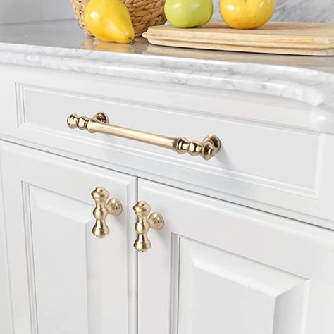 Asidrama 10 Pack 5 Inch Brushed Brass Kitchen Cabinet Handles, Gold Cabinet Pulls Kitchen Cabinet Hardware for Cupboard Drawer Handles Dresser Pulls - - AmazonSmile Brushed Brass Kitchen Hardware, Kitchen Cabinet Handles Gold, Gold Drawer Pulls Kitchen, Cabinet Handles Gold, Brushed Brass Kitchen, French Country Kitchen Cabinets, Gold Kitchen Hardware, Cabinet Pulls Kitchen, Cottage Cabinet