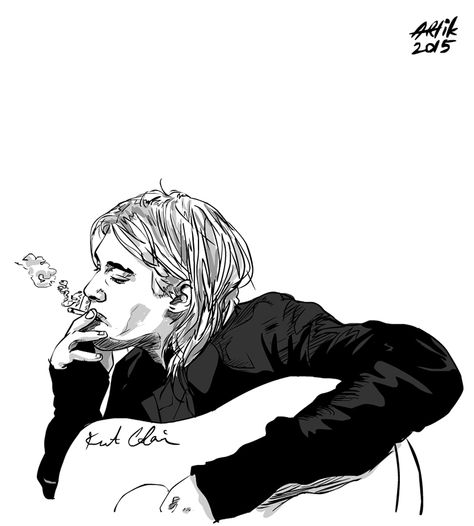 Kurt Cobain Nirvana Illustration, Kurt Cobain Drawing, Nirvana Drawing, Kurt Cobain Tattoo, Kurt Cobain Art, Nirvana Tattoo, Inspired Drawings, Kurt Cobain Nirvana, Rock Band Logos