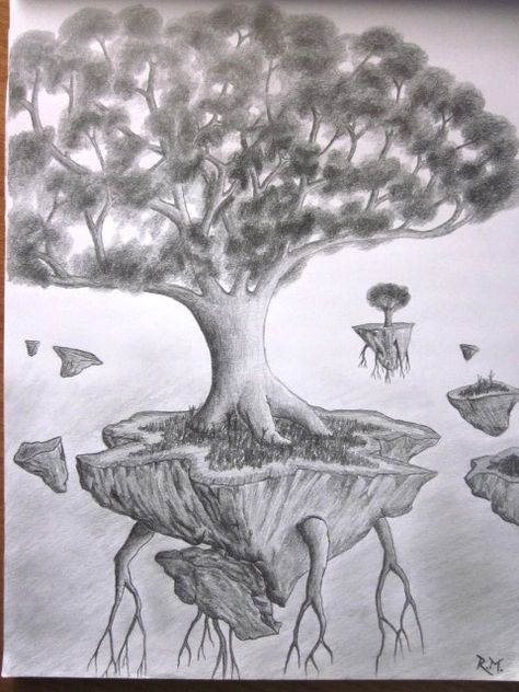 Floating Drawing, Trees Sketch, How To Draw People, Fantasy Tree, Draw People, Drawing Tutorials For Kids, Sketches Simple, Tree Drawing, Fairy Art