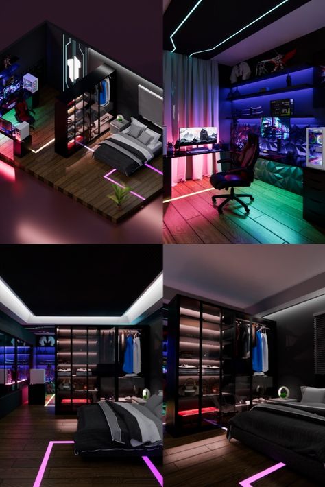 Anime Bedroom, Boy Bedroom Design, Game Room Design, Boy Bedroom, Gaming Room, Boys Room, Bed Room, Boy's Room, Game Room