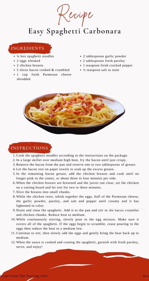 Carbonara Ingredients, Cottagecore Recipes, Homemade Recipe Books, Homemade Cookbook, Spaghetti Carbonara, Easy Baking Recipes Desserts, Supper Recipes, Sweet Snacks Recipes, Delicious Snacks Recipes