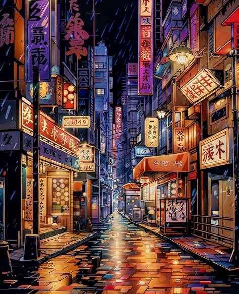 Anime Architecture, Art Buildings, Rainy Wallpaper, City Streets Photography, Rainy Street, Anime Scenes, Rainy City, Scenery Art, Scene Drawing