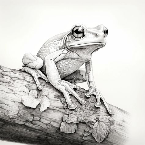 Tree Frog Fine Black Line Pencil Drawing, Printable Wildlife Animal Clip Art for Sticker, Stencil, Logo, Tattoo, Decor, Cricut, Woodburning - Etsy Frog Drawing Reference, Tree Frog Illustration, Frog Drawing Sketches, Drawing Frogs, Woodburning Crafts, Public Domain Art, Tattoo Decor, Scratchboard Drawings, Grayscale Art