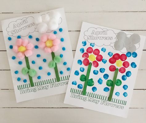 April Showers Bring May Flowers Kids Craft! - Flowers Kids Craft, Kids Preschool Activities, Chick Craft, May Crafts, April Crafts, April Art, St Patricks Day Crafts For Kids, Fun Activities For Toddlers, April Showers Bring May Flowers