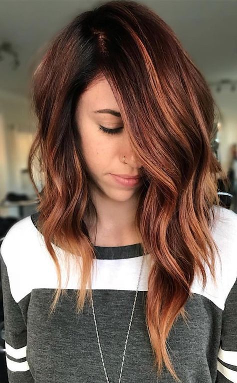 Longbob Hair, Blonde Ideas, Sterling Archer, Auburn Balayage, Rambut Brunette, Hair Color Chocolate, Copper Hair Color, Ombré Hair, Winter Hair Color