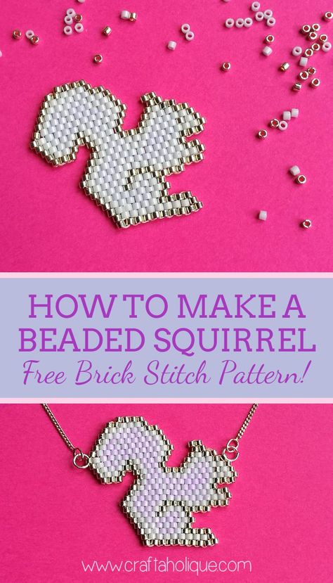 How to make a beaded squirrel using the brick stitch beadweaving technique! Free pattern for you to use in your beading or autumn craft projects. Beaded Squirrel, Autumn Craft, Bead Stitch, Earrings Tutorial, Diy Jewelry Projects, Jewerly Making, Brick Stitch Earrings, Brick Stitch Pattern, Making Beads