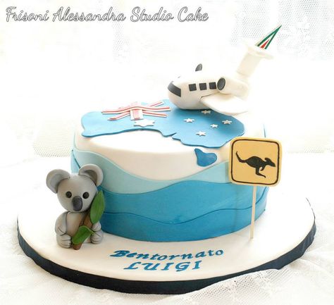 Frisoni Alessandra Studio Cake Kookaburra Birthday Cake, Australia Day Cake Ideas, Bon Voyage Cake Ideas Australia, Bon Voyage Cake Australia, Australia Cake, Bon Voyage Cake, Map Cake, 75 Birthday Cake, Cake For Boyfriend