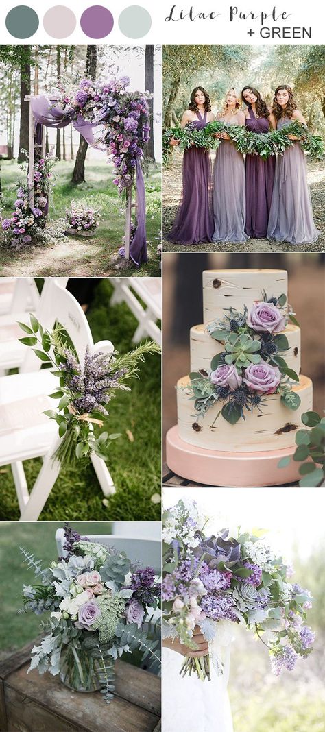 Purple And Greenery Wedding, Color Ideas Wedding, Lilac Wedding Themes, Lavender Wedding Theme, Wedding Theme Color Schemes, Unique Wedding Colors, Purple And Green Wedding, Wedding Color Palettes, Mauve Wedding