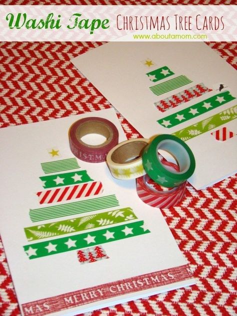 These adorable washi tape tree cards. | 23 DIY Christmas Cards You Can Make In Under An Hour Washi Tape Christmas Tree, Tape Christmas Tree, Washi Tape Christmas, Fun Christmas Cards, Christmas Craft Projects, Homemade Christmas Cards, Christmas Tree Cards, Christmas Card Crafts, Service Projects