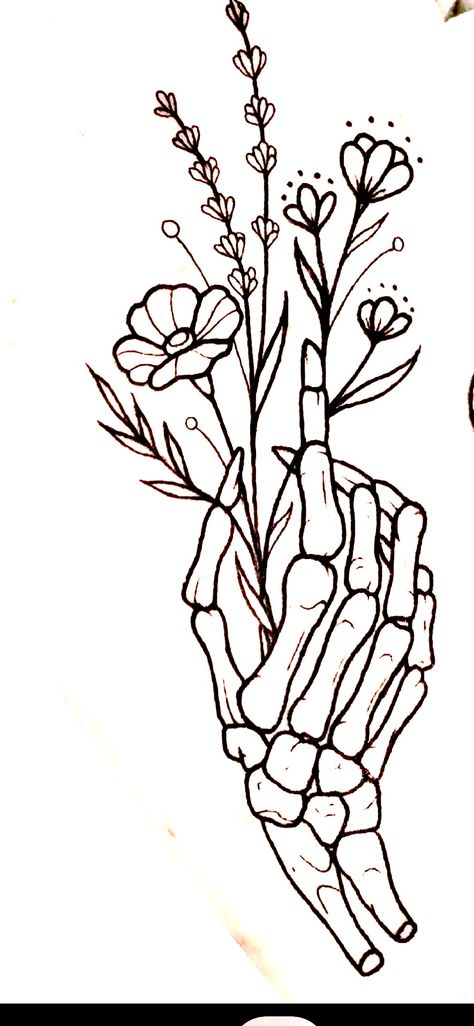 Flowers In Skull Tattoo, Skulls And Flowers Drawing, Skeleton Plants Tattoo, Skeleton And Flowers Art, Skull Tattoo Sleeve Women, Skull Hand Holding Flower Tattoo, Edgy Feminine Tattoo, On My Own Tattoo, Ghost With Flowers Tattoo