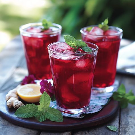 🍹 Cool off with a refreshing Hibiscus Ginger Iced Tea! 🌺 #IcedTea #RefreshingDrinks Hibiscus Ginger Iced Tea Ingredients: Dried hibiscus flowers (1/2 cup) Fresh ginger (1 inch, sliced) Water (4 cups) Honey (1/4 cup) Lemon juice (2 tbsp) Ice cubes Mint leaves (for garnish) Instructions: Boil water, hibiscus, and ginger for 10 minutes. Strain. Stir in honey and lemon juice. Chill. Serve over ice, garnished with mint. 🍋 Enjoy this vibrant and tangy drink, perfect for any time of the day! 🍹 #... Hibiscus Water, Ginger Iced Tea, Tea Ingredients, Dried Hibiscus Flowers, Instagram Recipes, Trending Recipes, Mint Leaves, Ice Cubes, Fresh Ginger