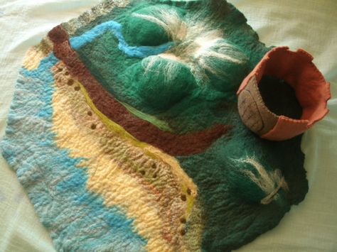 Felted Tapestry, Felt Play Mat, Nature Table, Wet Felt, Small World Play, Waldorf Toys, Tree Stump, Hand Felted, Wet Felting