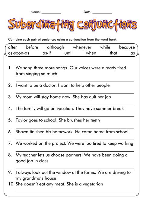 Conjunctions Worksheet Grade 3, Subordinating Conjunctions Worksheets, Conjunctions Worksheet 5th Grade, Conjunction Worksheet, Highschool English, Conjunctions Activities, Common Nouns Worksheet, Conjunctions Worksheet, Third Grade Worksheets