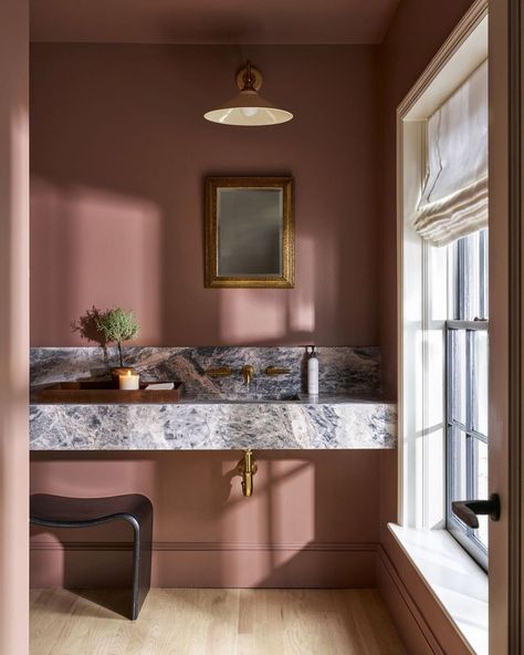 Blush & bashful bath 💕You're gonna want to save this hue for your next project for sure. ⠀⠀⠀⠀⠀⠀⠀⠀⠀ Architecture + Interior Design:… | Instagram Mauve Bathroom, Pink Bathroom Vanity, Elegant Hotel, Interior Design Photography, Bathroom Red, Downstairs Bathroom, Interior Photography, Bathroom Colors, Guest Bathroom