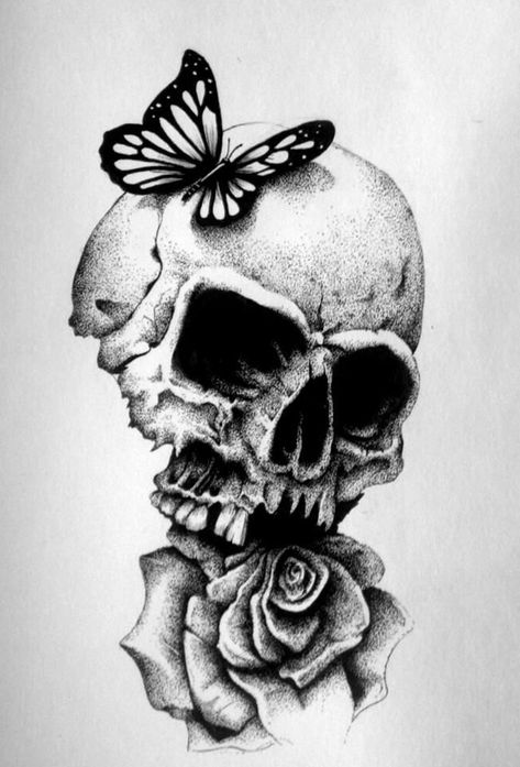 Skull And Rose Drawing, Tatoo 3d, Skull Rose Tattoos, 심플한 그림, Kunst Tattoos, Skulls Drawing, Skull Tattoo Design, Celtic Tattoos, Rose Drawing