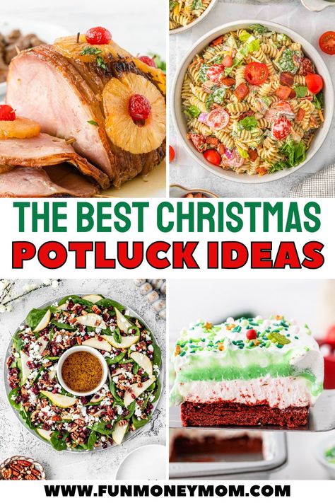 These Christmas Potluck Ideas are perfect for your next holiday potluck. From holiday appetizers and desserts to sides and main courses, you’ll have a tasty variety to choose from. Christmas Pitch In Food Ideas, Potluck Holiday Dishes, Christmas Work Luncheon Food Ideas, Christmas Potluck Food Ideas, Potluck Ideas Christmas, Christmas Pot Luck Ideas, Easy Pot Luck Dishes, Christmas Potluck Ideas, Potluck Themes