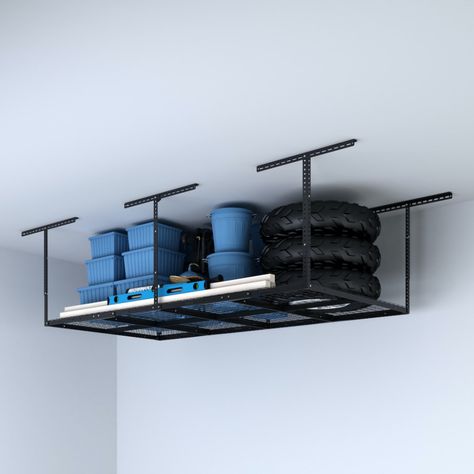 15% off Bundle: overhead garage storage rack with hooks – Fleximounts Garage Wall Shelving, Garage Storage Rack, Garage Wall Organizer, Ceiling Storage Rack, Overhead Storage Rack, Garage Ceiling Storage, Garage Organization Systems, Garage Racking, Organize Ideas