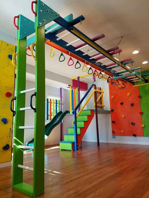 3d Tipografi, Basement Gym Ideas, Indoor Jungle Gym, Indoor Climbing Wall, Indoor Playroom, Jungle Decor, Basement Playroom, Basement Gym, Kids Basement