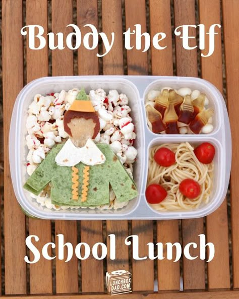 Diy Meals, Soy Free Snacks, Elf School, Backpacking Food Ideas, Movie Recipes, Husband Lunch, Fun School Lunches, Elf Buddy, Winter Lunch