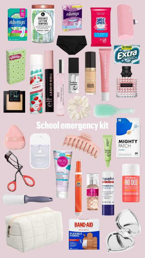 High School Essentials, Schul Survival Kits, Middle School Essentials, School Emergency Kit, School Backpack Essentials, Middle School Survival, Preppy School Supplies, Pretty School Supplies, School Survival Kits