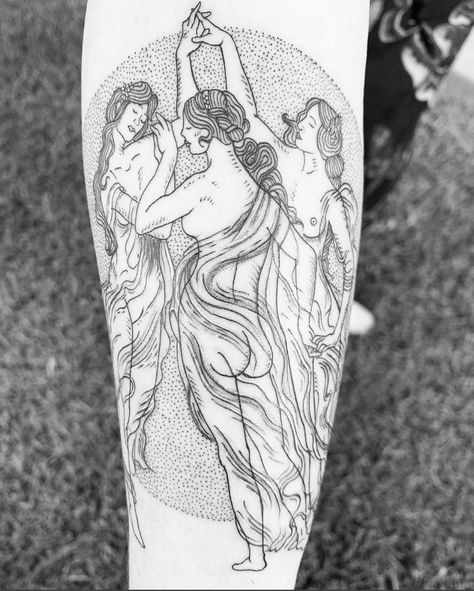 Three Graces Tattoo, Greek God Tattoo, Grace Tattoos, Unalome Tattoo, The Three Graces, God Tattoos, Goddess Tattoo, Tattoo Apprentice, Three Graces