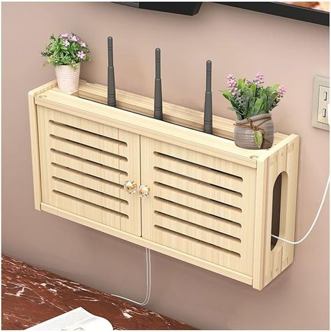 Amazon.com: Hoernflk Large Wireless Router Storage Box Solid Wood WiFi Router Organizer - Wall-Mounted Power Wire Storage Shelf Wall Shielding Box Free Punching,M : Tools & Home Improvement Coastal Boho Kitchen, Router Box, Hide Router, Router Storage, Wire Storage Shelves, Timber Frame Porch, Tv Area, Living Tv, Home Hall Design