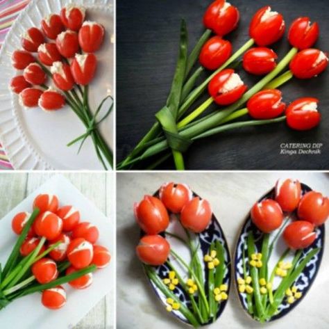 Tomato Tulips, Party Favor Food, Healthy Spring Recipes, Garden Party Recipes, Healthy Recipes Easy, Easter Recipe, Spring Recipe, Healthy Living Recipes, Cherry Tomato