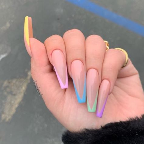 Passport Nailfies!! @brendadealba_ 💛💛💛 2023 Nails, French Tip Nail Designs, Colorful Nails, Purple Nail, Cute Acrylic Nail Designs, Long Acrylic Nails Coffin, Coffin Shape Nails, Blue Nail, Coffin Nails Long