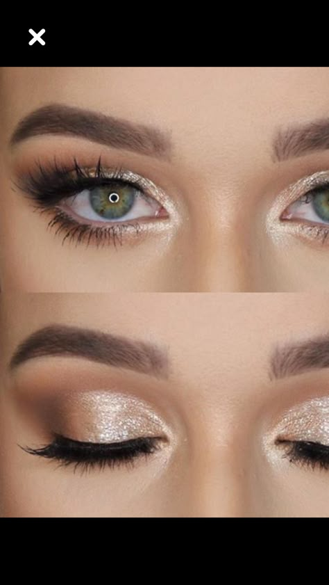 Bridal Shimmer Eye Makeup, Wedding Makeup For Hazel Eyes Hooded, Braidmaid Makeup Looks, Eye Shadow For Wedding, Wedding Makeup Ideas For Hooded Eyes, Wedding Make Uo Brown Eyes, Wedding Make Up Champagne, Wedding Eye Makeup Green Eyes, Bridal Eye Makeup Green Eyes