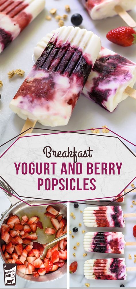 Breakfast Yogurt and Berry Popsicles Yogurt Parfait Breakfast, Breakfast Yogurt Parfait, Breakfast Popsicles, Berry Popsicles, On The Go Breakfast, Parfait Breakfast, Berry Breakfast, Yogurt Breakfast, Smoothies For Kids