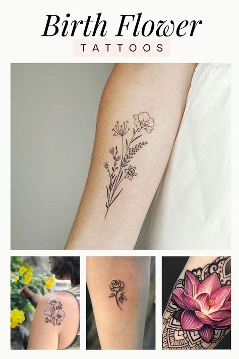 Birth Flower Tattoos – A Beautiful Flower for Each Month – One that Signifies Your Personality Birth Date Flower Tattoo, Flower Of Month Tattoo, Two Birth Month Flower Tattoos, December Birth Flowers Tattoo, December And July Birth Flower Tattoo, August Flower Bouquet Tattoo, May Birth Month Flower Tattoo, May Birth Flower Tattoo Color, Watercolor Birth Month Flower Tattoo