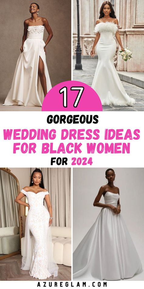 Elevate your bridal style with our stunning array of 17 Wedding Dress Ideas for Black Women 2024. Designed to celebrate the beauty and uniqueness of black brides, our collection features luxurious champagne dresses, timeless ballgowns, and romantic boho styles. Whether you're dreaming of a fairytale wedding or a sophisticated affair, we have the perfect gown to complement your vision. Different Wedding Dress Styles Chart, 2024 Wedding Trends Dress, Gowns For Black Women, Black Woman Wedding Dress, Wedding Dress Styles Chart, Black Women Wedding Dresses, Different Wedding Dress Styles, Champagne Dresses, Long White Wedding Dress