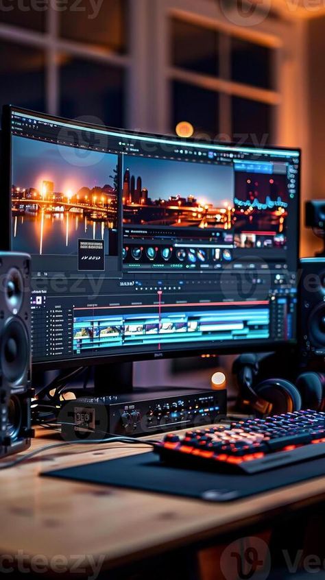 Video Editing Setup, Editing Setup, Video Editing Studio, Editing Room, Editing Studio, Tree Saw, Cute Couple Images, Cityscape Photos, Nature Backgrounds