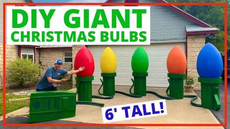 Giant Outdoor Christmas Lights, Extreme Christmas Decorations Outdoor, Blow Up Christmas Decorations Yards, Diy Giant Christmas Lights Soda Bottles, Christmas Yard Themes, Large Christmas Yard Decor Diy, Giant Light Bulb Christmas, Diy Christmas Parade Float Decorations, Giant Christmas Balls Outdoor