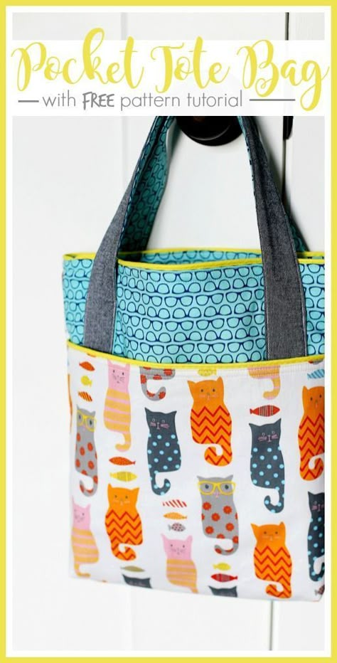 pocket tote library bag free pattern tutorial Sac Michael Kors, Sacs Tote Bags, Tote Bag With Pockets, Library Bag, Sew Ins, Tote Bags Sewing, Diy And Crafts Sewing, Sewing Purses, Bag Tutorial