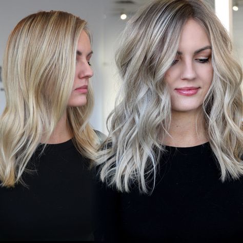 Before and After Gallery: Pravana's New ChromaSilk Express Tones After Dark - Color - Modern Salon Blonde Toner, Cool Blonde Hair, Blending Gray Hair, Sleek Hairstyles, Winter Hairstyles, Modern Salon, Silver Hair, Blonde Hair Color, Hair Dos