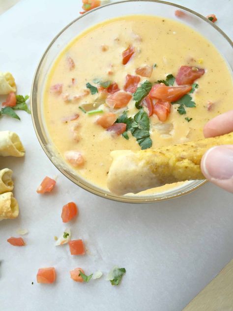 Skinny Queso Dip Healthy Queso Dip, Healthy Queso, Dip Greek Yogurt, Wine Party Appetizers, Cheesy Bacon Dip, Mexican Dip, Ideas For Appetizers, Queso Dip Recipes, Crispy Chips