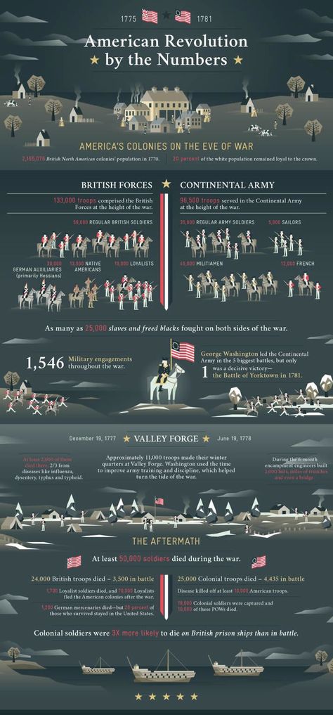 Infographic: American Revolution by the Numbers | Michael Sandberg's Data Visualization Blog By The Numbers, American Colonies, Historia Universal, The Americans, United States History, Homeschool History, History Class, Teaching History, History Channel