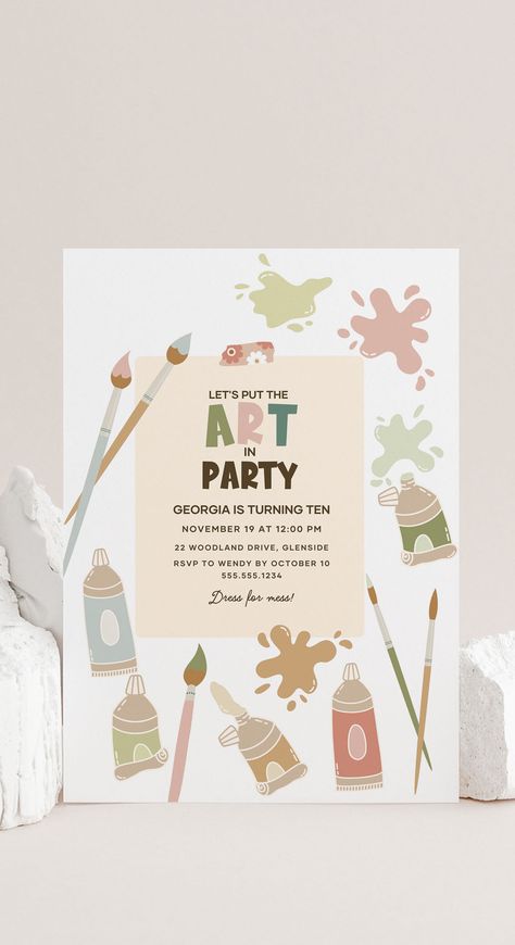 Try out the free demo at Etsy now to see how easy it is to edit these invitations! Perfect for a kids' painting party or arts and craft themed celebration. Art Theme Birthday Invitation, 2nd Bday Theme, Art Birthday Party Invitations, Art Party Decor, Art Party Invitations, Template Art, Birthday Evite, Birthday 25, Printable Painting