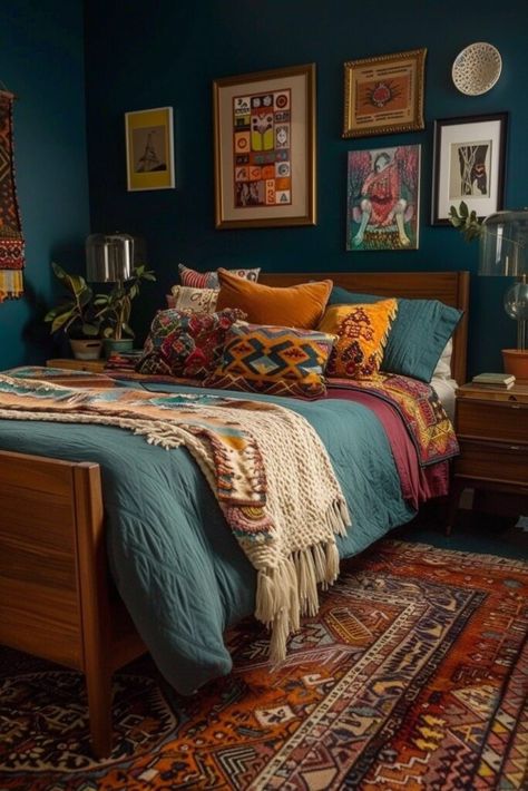 29 Men's Boho Bedroom Decor Ideas 7 Moody Organic Modern, House Decor Aesthetic, Men’s Bedroom Ideas, Boho Bedroom Decor Ideas, Bedroom Eclectic, Boho Bedroom Design, Bedroom Vibes, Boho Style Decor, Retro Revival