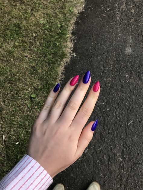 Electric Blue And Pink Nails, Pink And Dark Blue Nails, Dark Blue And Pink Nails, Pink Purple Blue Nails, Tv Girl Nails, Blue Pink Nails, Pink And Blue Nails, Pink Blue Nails, Dark Pink Nails