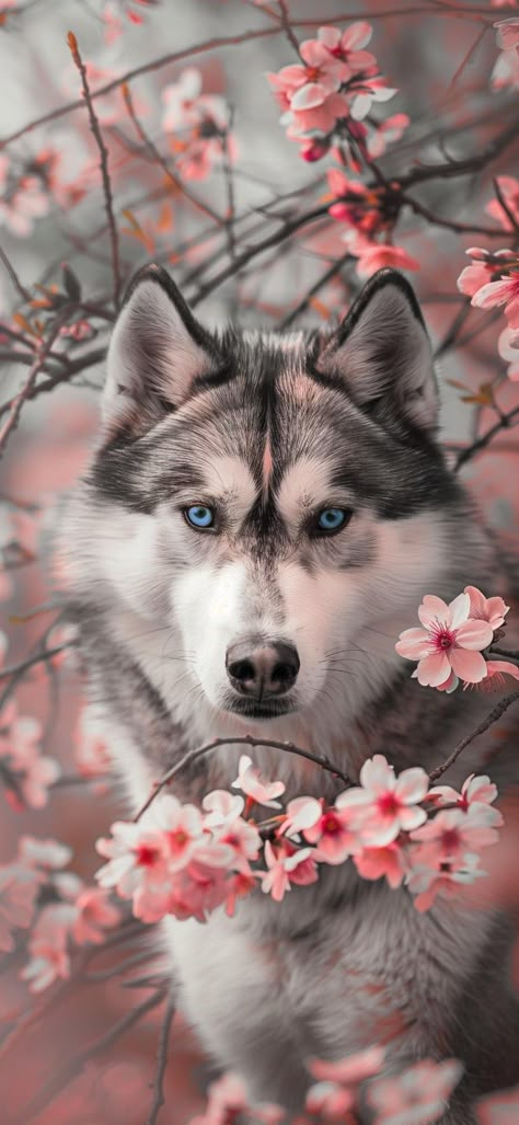 Husky Wallpaper, Wallpaper Wolf, Flowers Sakura, Witch Pictures, Wolf Images, Fantasy Wolf, Puppy Art, Wolf Spirit Animal, Wolf Wallpaper