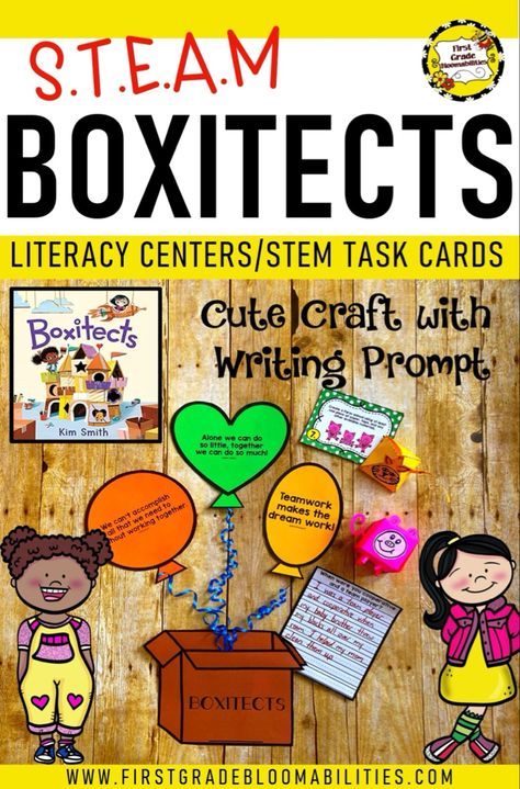 Boxitects Activities, Stem Task Cards, Teamwork Activities, Stem Boxes, Stem Centers, Stem Activities Preschool, Elementary Stem Activities, Book Care, Stem Books