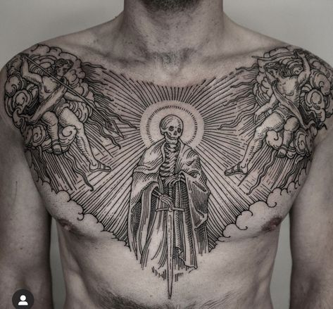 Best Tattoo Ideas For Men, Etching Tattoo, Woodcut Tattoo, Engraving Tattoo, Medieval Tattoo, Woodcut Art, Best Tattoo Ideas, Tattoo Ideas For Men, Chest Piece Tattoos