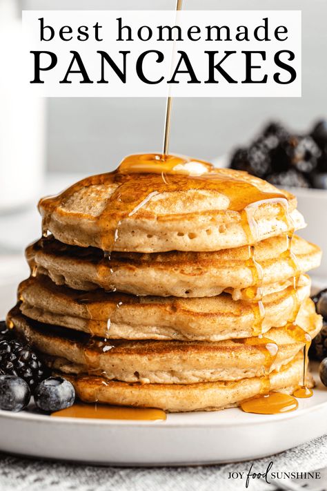 The best easy pancake recipe! These fluffy pancakes are homemade from scratch with simple ingredients. They are Infused with hints of cinnamon and vanilla, light & moist and so easy to make! How To Make Homemade Pancake Batter, Pancake Batter From Scratch, Homade Pancakes Recipe, Best Easy Pancake Recipe, Pancake Recipe Homemade, Baking Meals, Homemade Pancake Batter, Best Pancakes Ever, Fluffy Homemade Pancakes